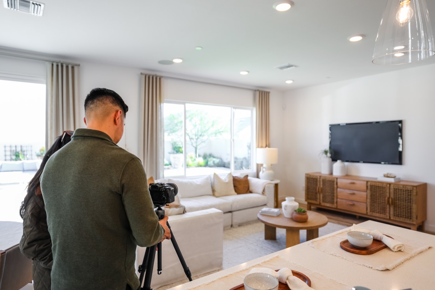 Stillwater crew filming a staged living room
