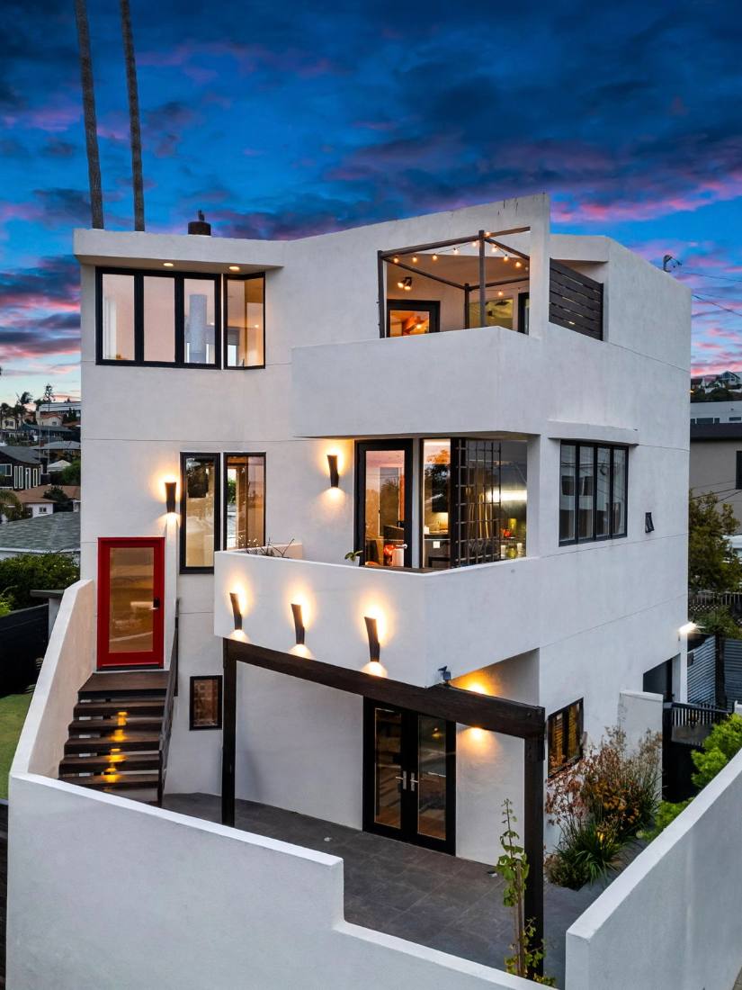 Modern three story at blue hour