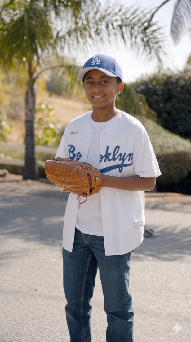 Agent recreated as a Sandlot era kid in a Brooklyn jersey